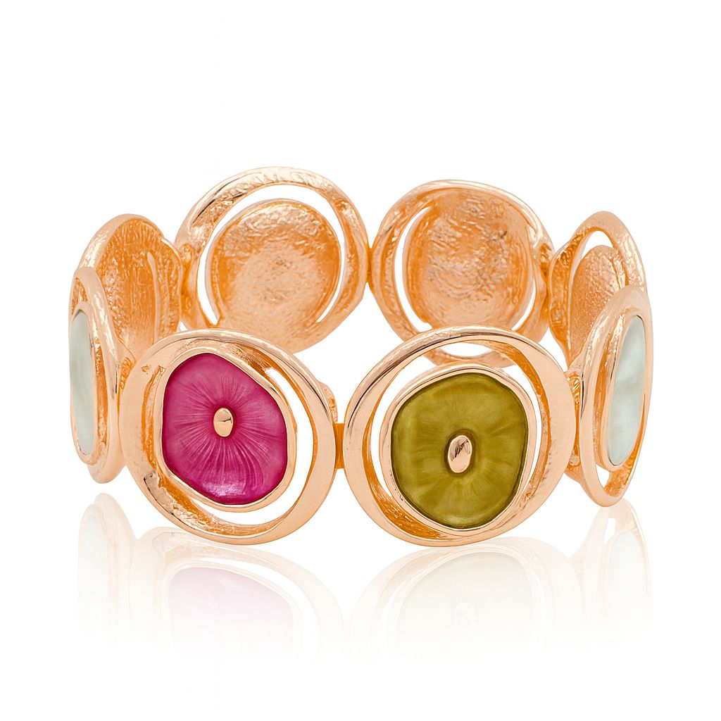 Hand-painted green butterfly gold bracelet – side angle