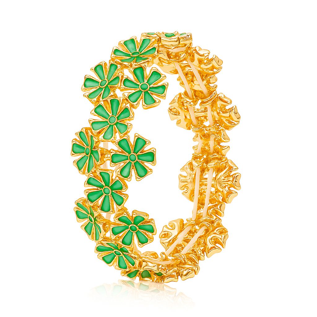 Green floral enamel bracelet KC gold plated for women