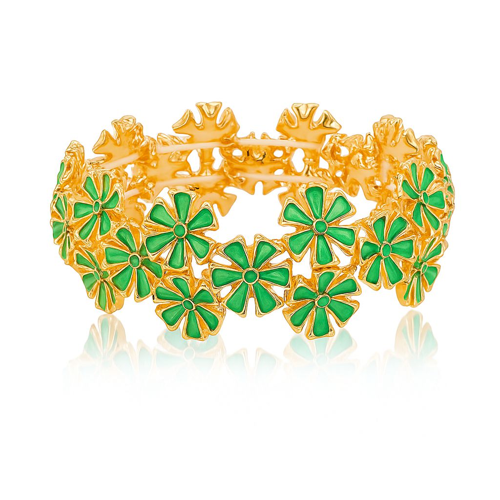Hand-painted green petal bangle jewelry