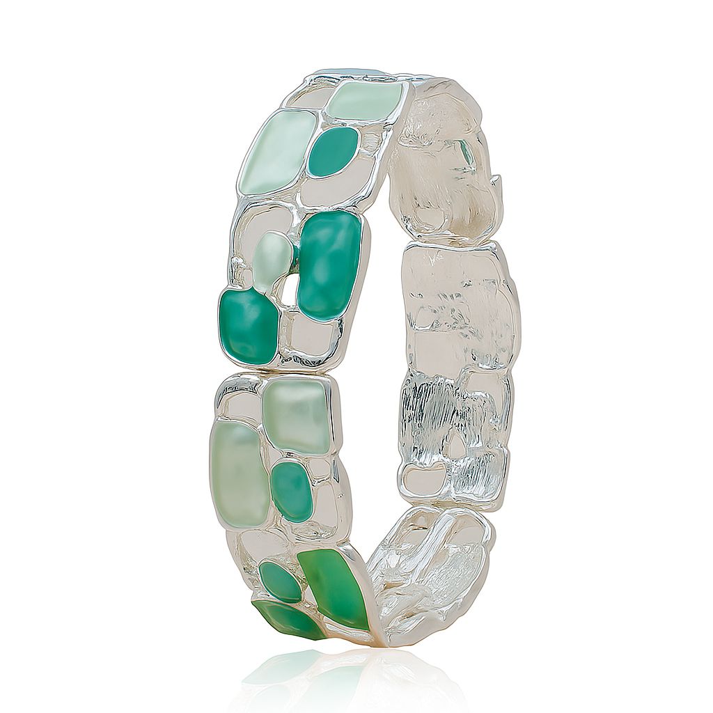 Green hand painted enamel bangle bracelet in KC gold plated alloy