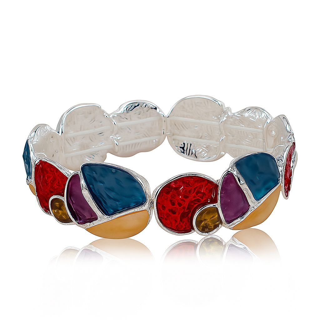 Artistic enamel bracelet worn on wrist