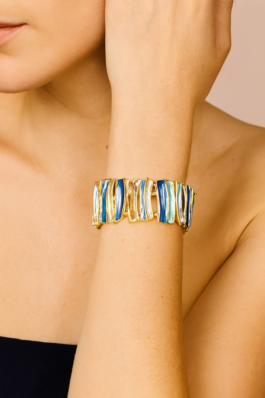 Modern stretch bangle bracelet styled on female wrist