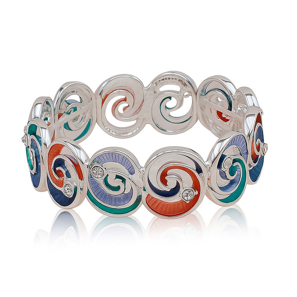 Model wearing colorful abstract enamel bracelet for women
