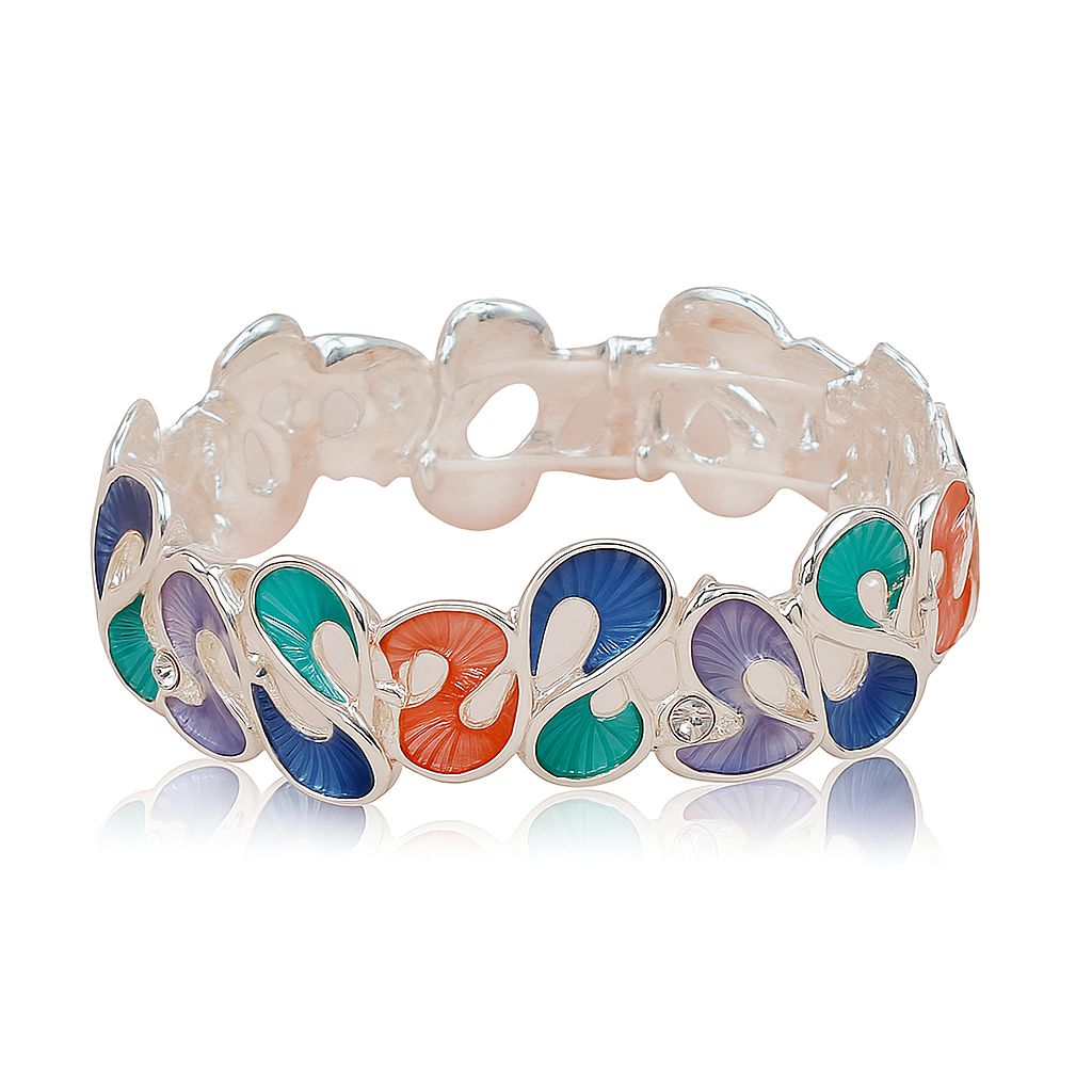 Model wearing colorful abstract enamel bracelet for women