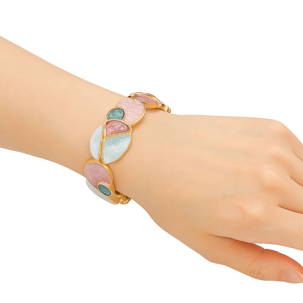 Fashion women’s art deco enamel bracelet on model