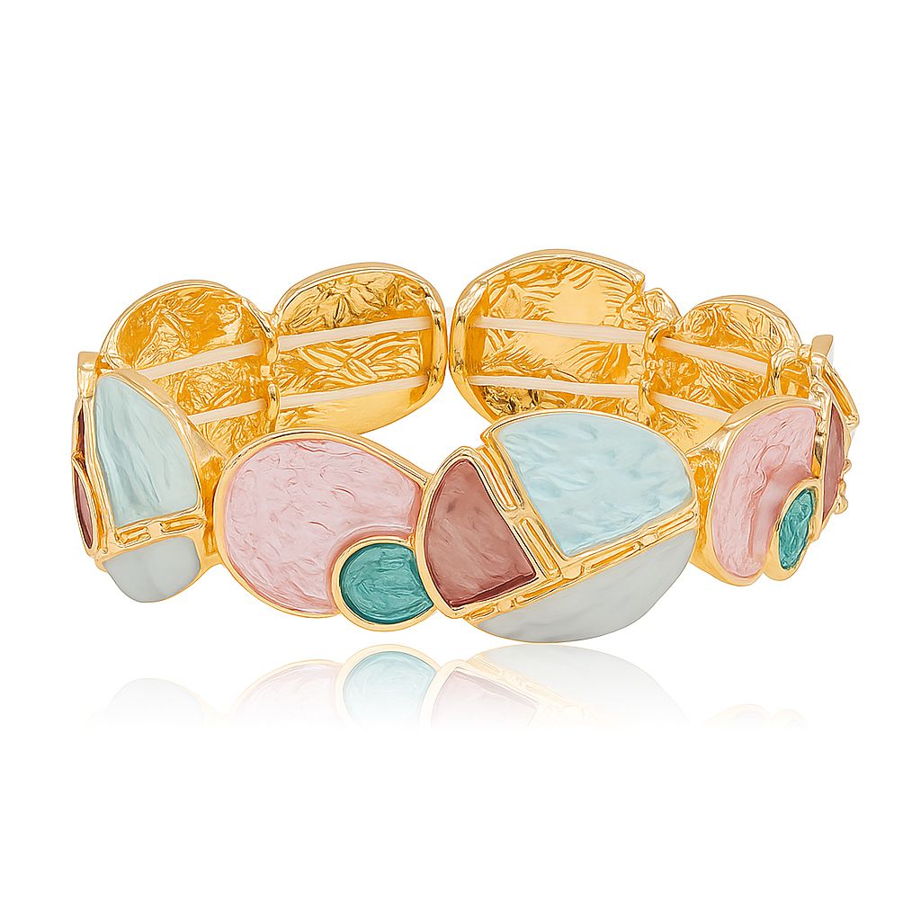 Artistic geometric pastel enamel bracelet KC gold plated