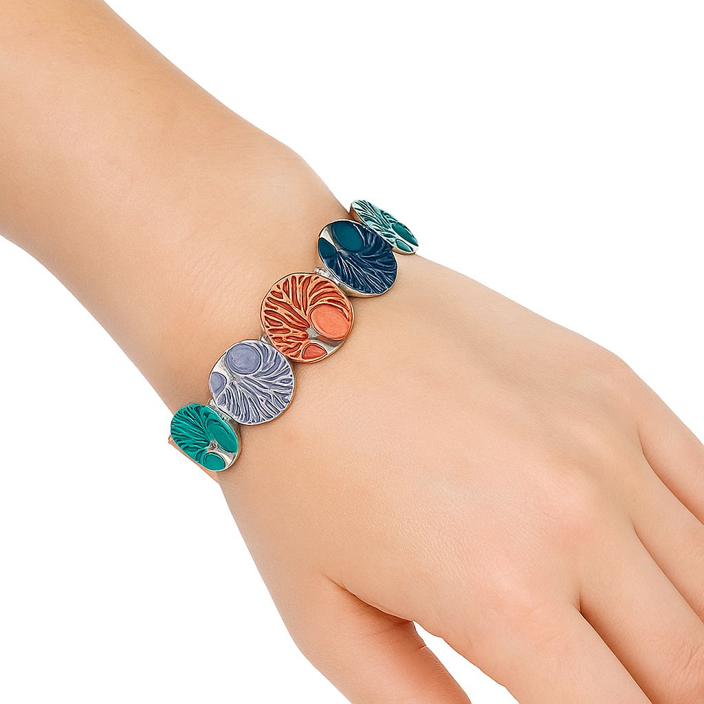 Detailed view of hand-painted enamel bracelet texture