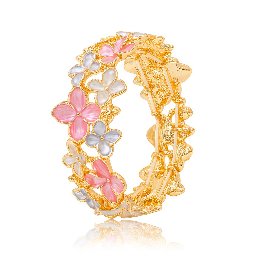 Hand-painted enamel bracelet set with KC gold plating, colorful stretch bangle for women