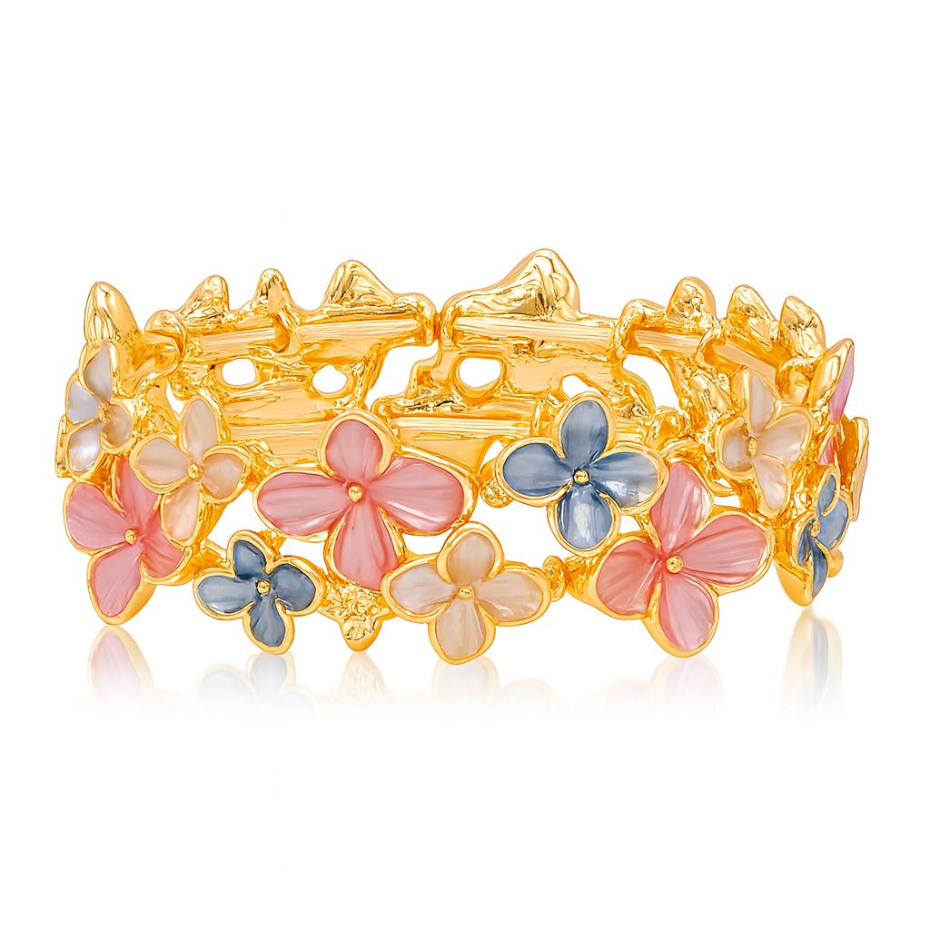KC gold plated enamel stretch bracelet with multicolor artistic design