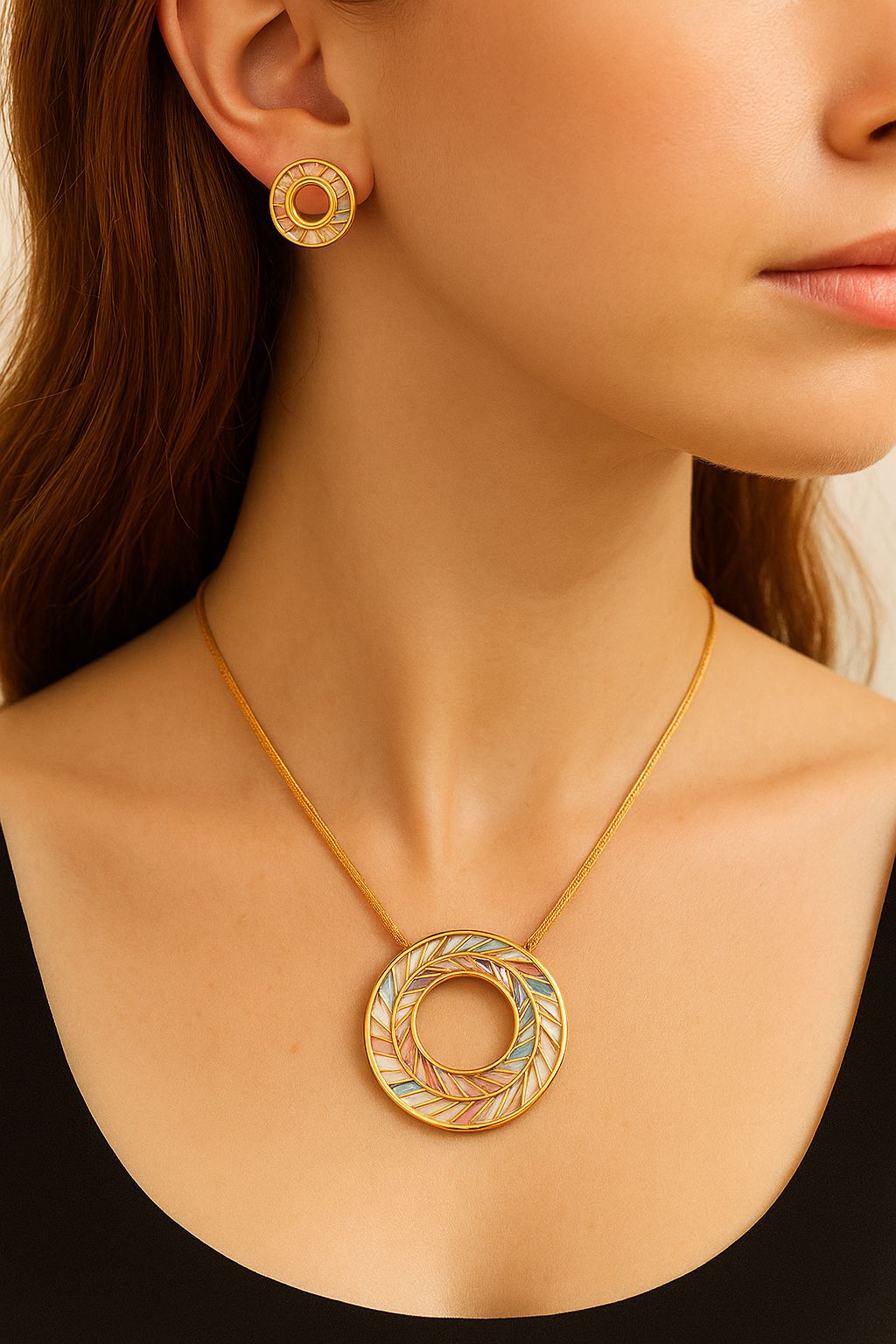 KC gold plated stud earrings with hand-painted enamel