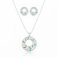 Modern geometric enamel necklace and matching earrings set for women