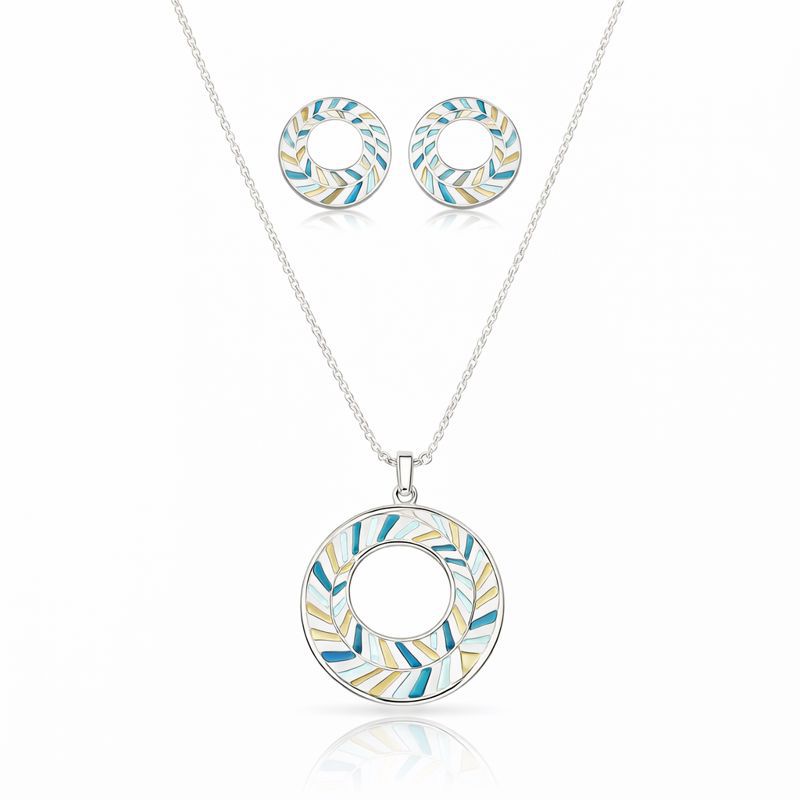Modern geometric enamel necklace and matching earrings set for women