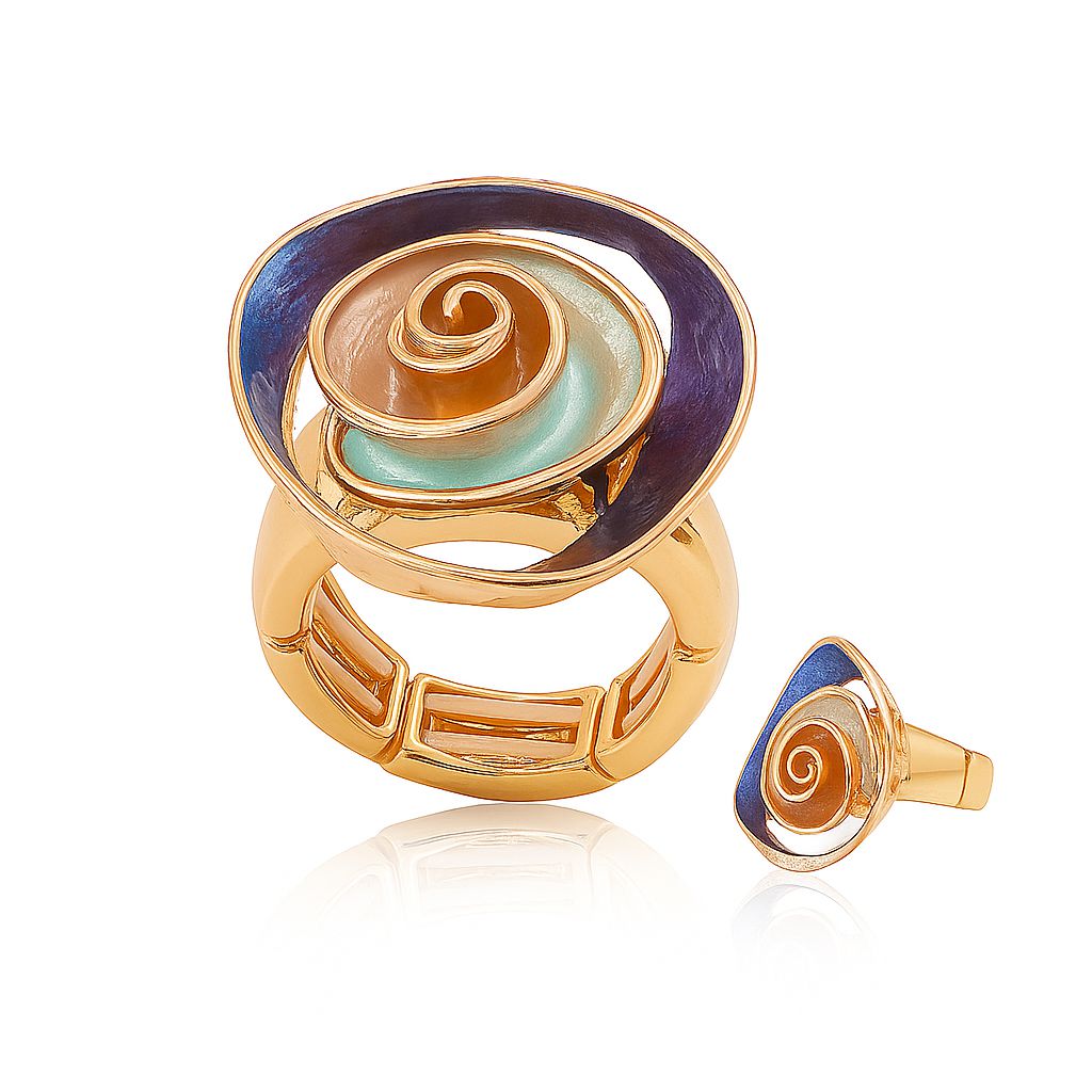 Hand-painted enamel floral ring in KC gold plated alloy