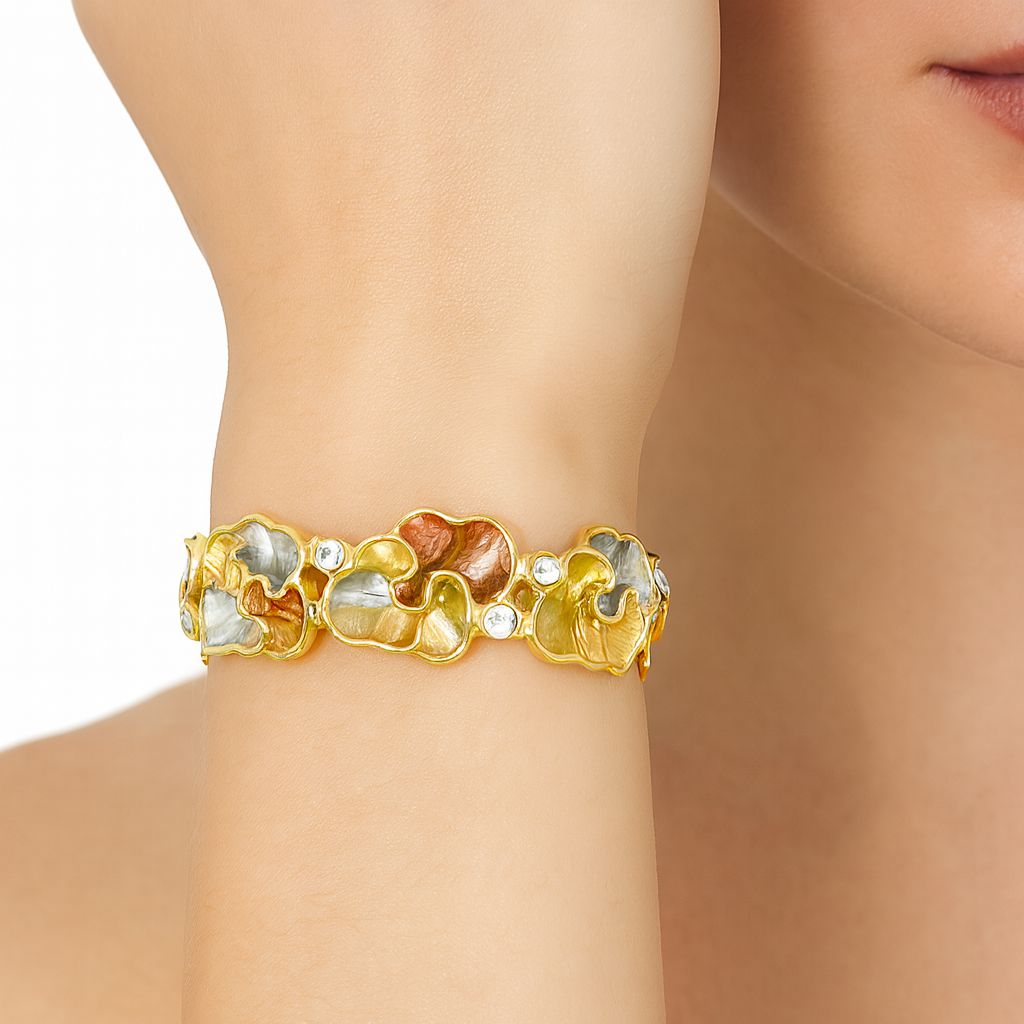 KC gold-plated floral bracelet with crystal accents