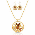 Hand painted enamel flower necklace and earring set in KC gold finish