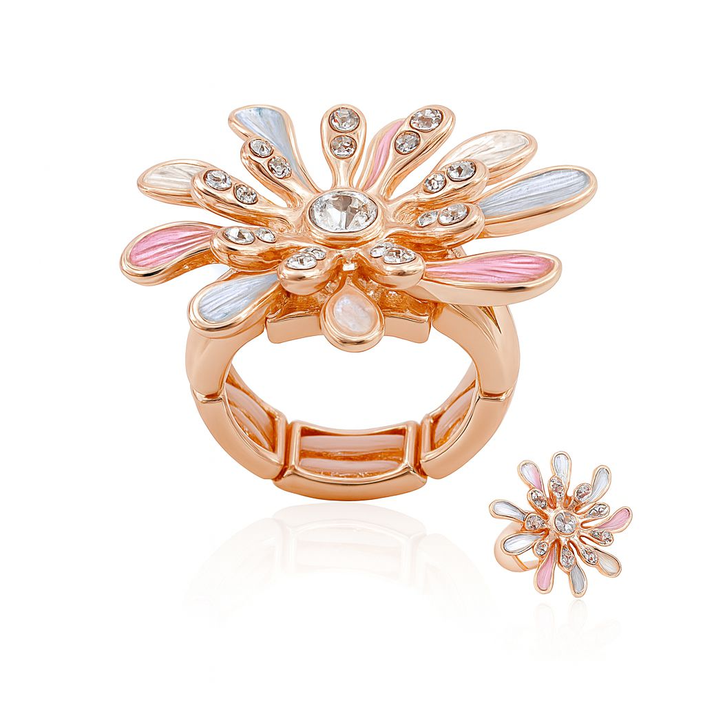 Hand painted enamel flower ring in KC gold plated alloy