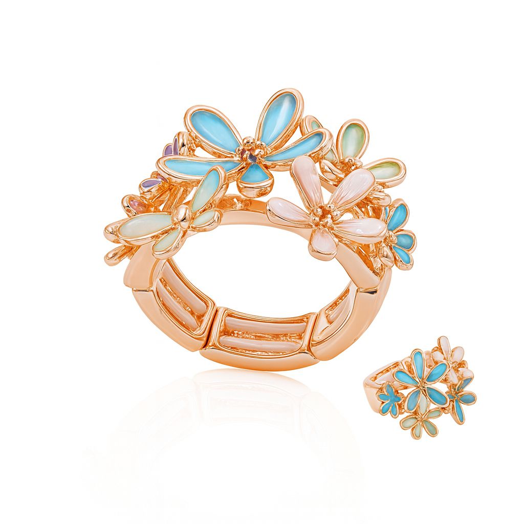 hand painted enamel flower ring with kc gold plating
