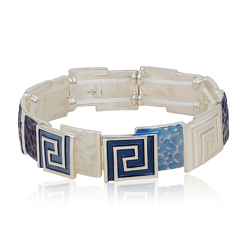 Modern geometric enamel bracelet worn on wrist
