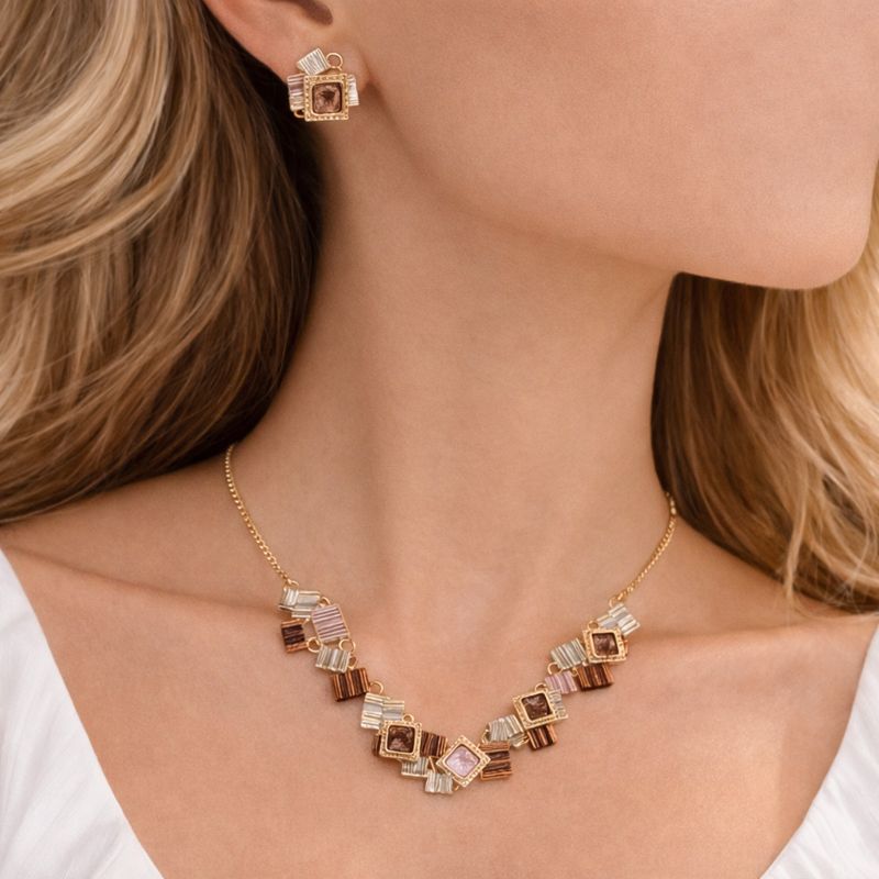 Abstract Geometric Necklace & Earrings Set – KC Gold Plated Hand-Painted Enamel Jewelry