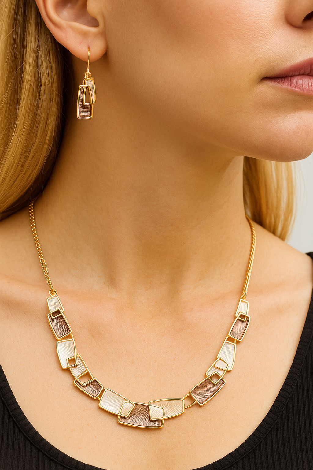 Hand painted enamel geometric earrings with KC gold plated finish