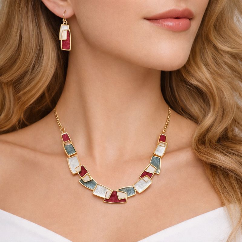 Hand painted enamel geometric earrings in KC gold finish