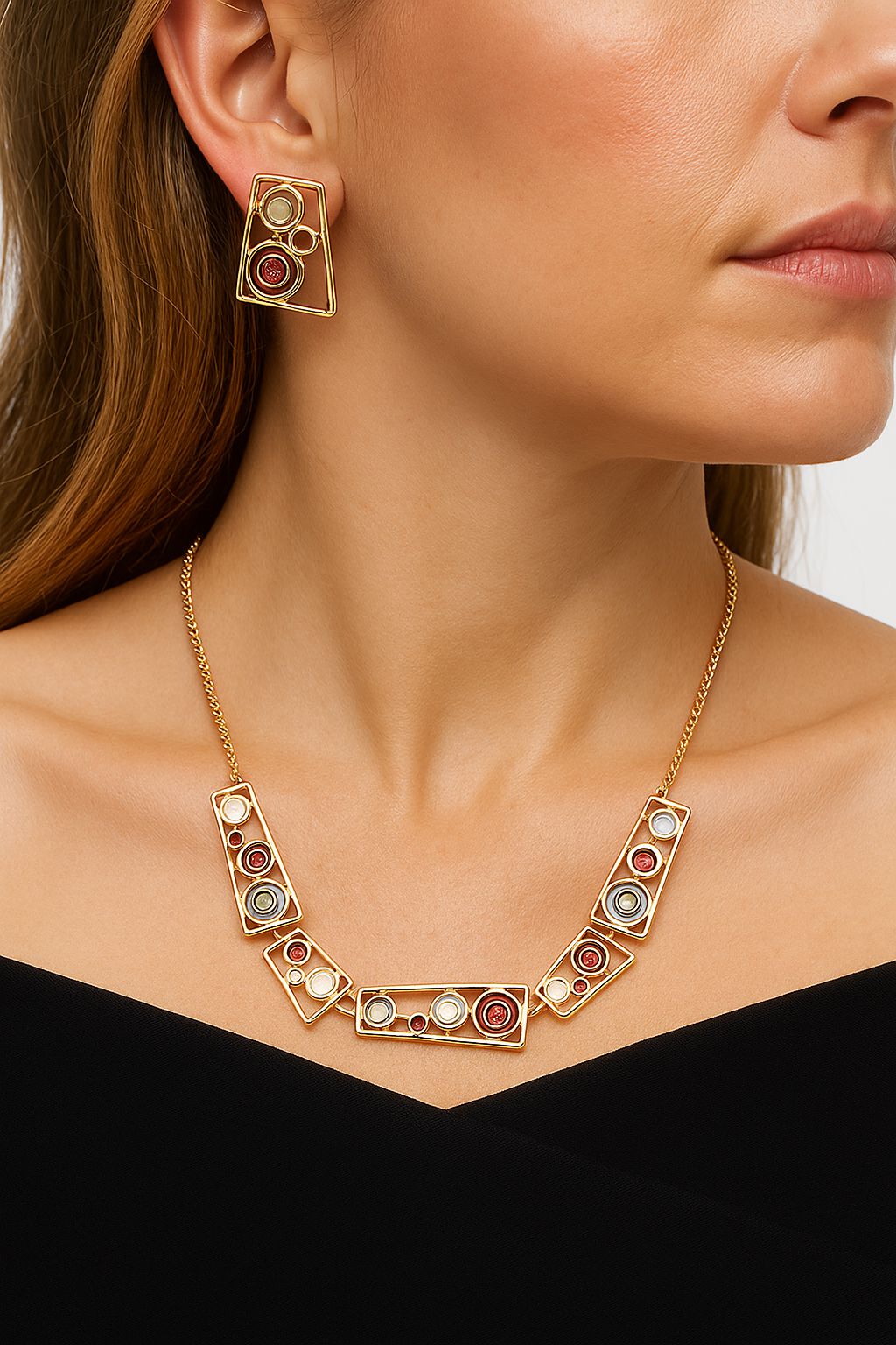 Modern geometric enamel earrings for women with KC gold plated finish