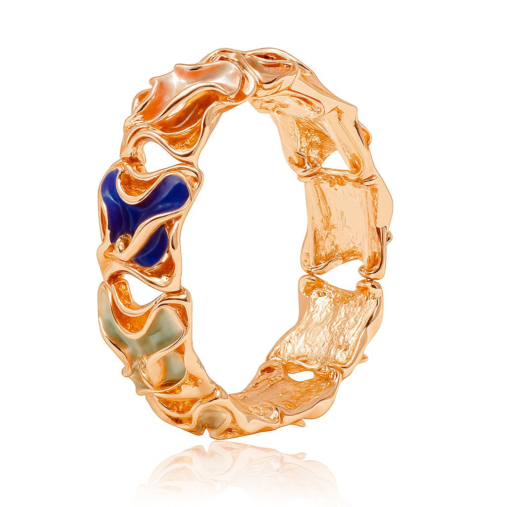 Hand-painted enamel gold bangle bracelet with artistic abstract shapes