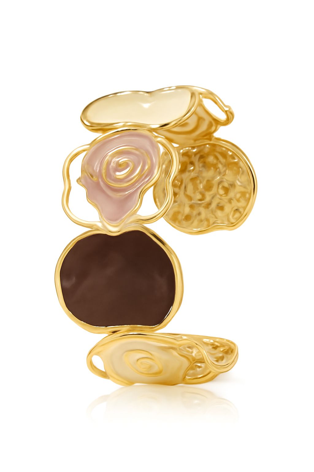 Hand-painted enamel gold-plated bracelet with pastel abstract design
