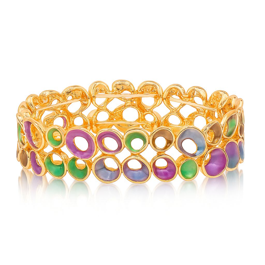 Hand-painted enamel gold bracelet with artistic multicolor details