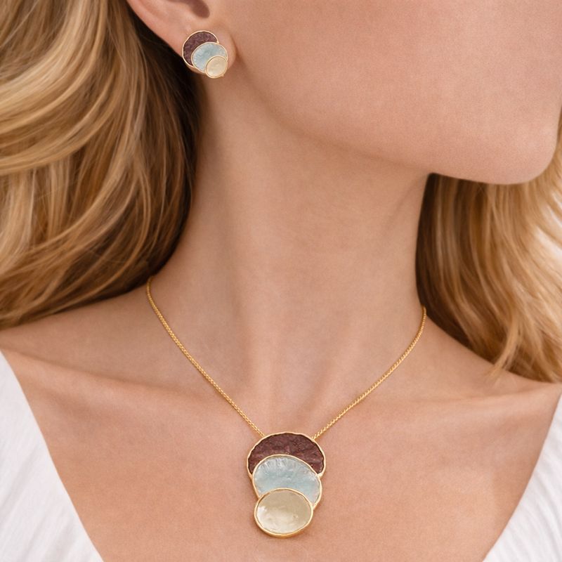 KC gold plated enamel necklace pendant with hand painted finish