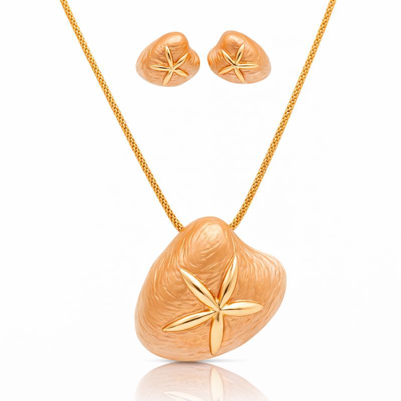 Hand-painted enamel gold necklace and earring set with KC gold plating