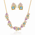 Hand-painted enamel gold necklace and earrings set with KC gold plating