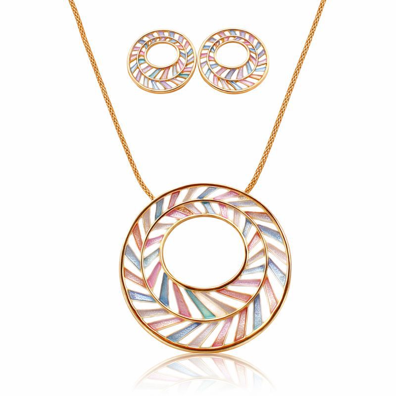 Hand painted enamel gold plated necklace and earring set for women