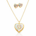 Hand painted enamel heart necklace and earrings set with KC gold plating