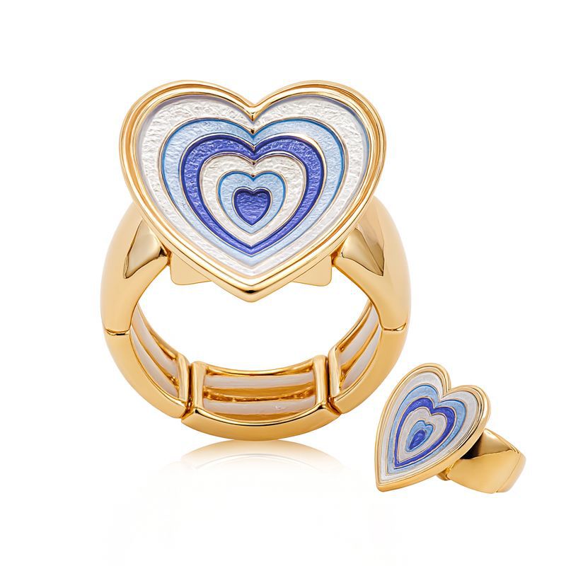 Hand-painted enamel heart ring with KC gold plating worn on hand