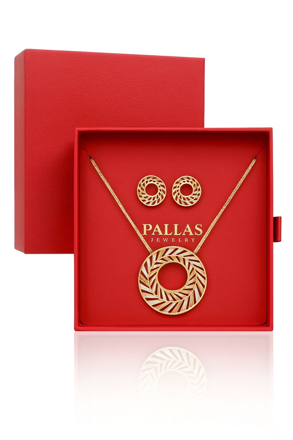 Gold Circle Pendant Necklace and Earrings Set – Hand-Painted Enamel, KC Gold Plated Alloy Jewelry, Textured Round Statement Gift Set