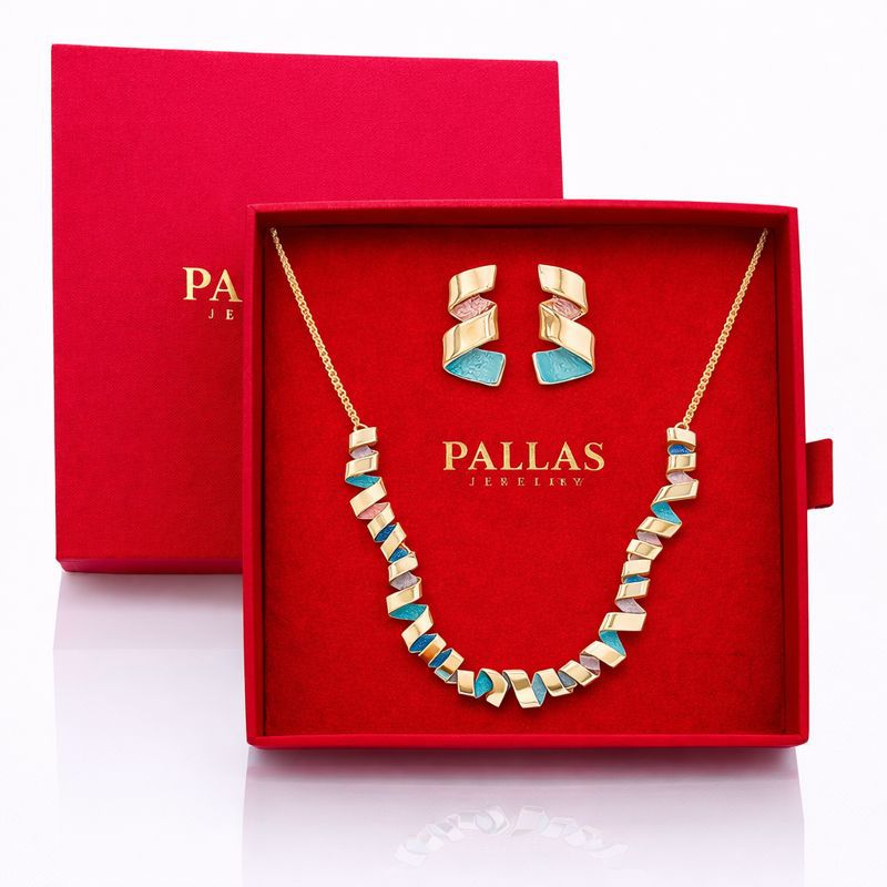 Hand painted enamel necklace and earrings set presented in luxury gift box