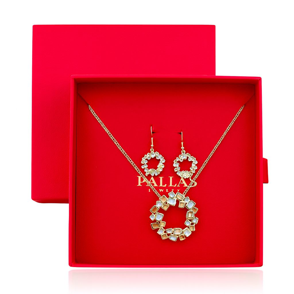 Colorful geometric earrings and matching necklace