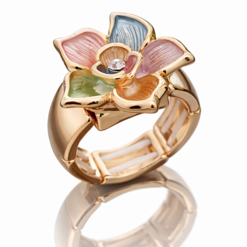 Hand-painted enamel statement ring with KC gold finish and artistic floral design