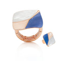 Hand painted enamel statement ring with KC gold plating on white background