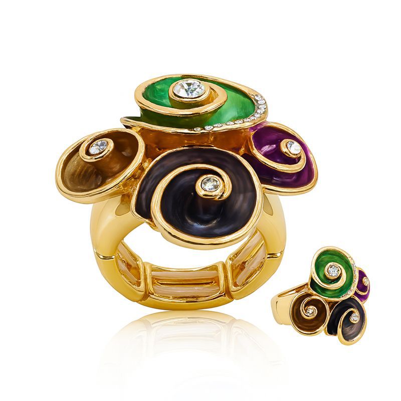 Hand painted enamel statement ring with KC gold plating for women