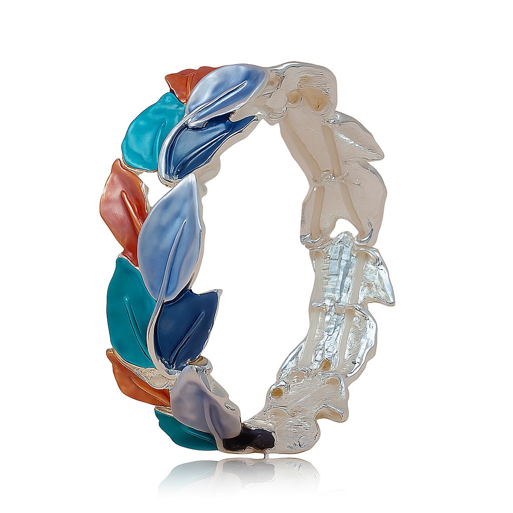 Hand painted enamel leaf bracelet set with KC gold plated alloy