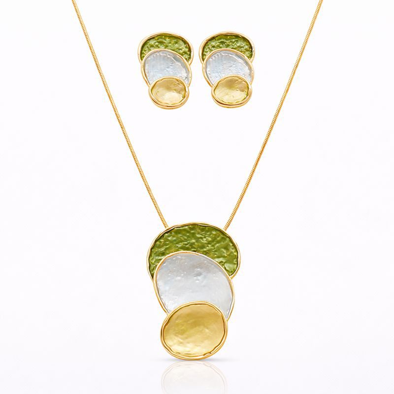Hand-painted enamel necklace and earring set with KC gold plating