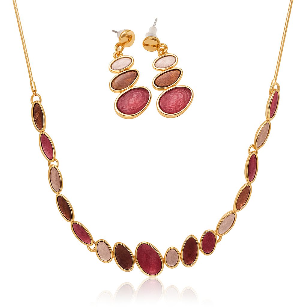 Hand painted enamel necklace and earring set with KC gold plating