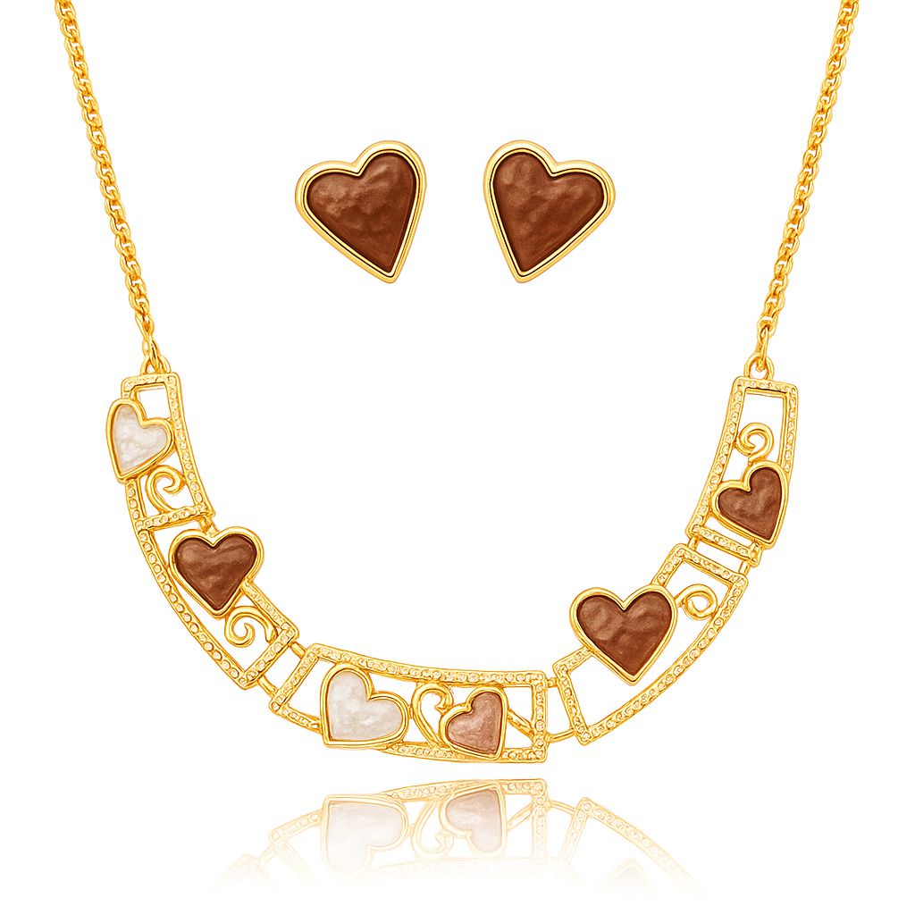 Hand-painted enamel necklace and earrings set in KC gold plated alloy