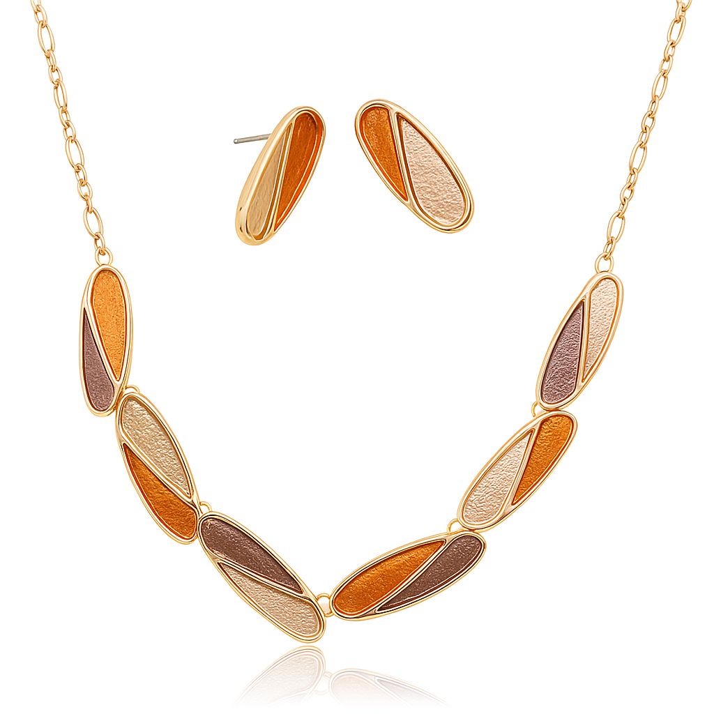 Hand-painted enamel necklace and earrings set in KC gold plated alloy