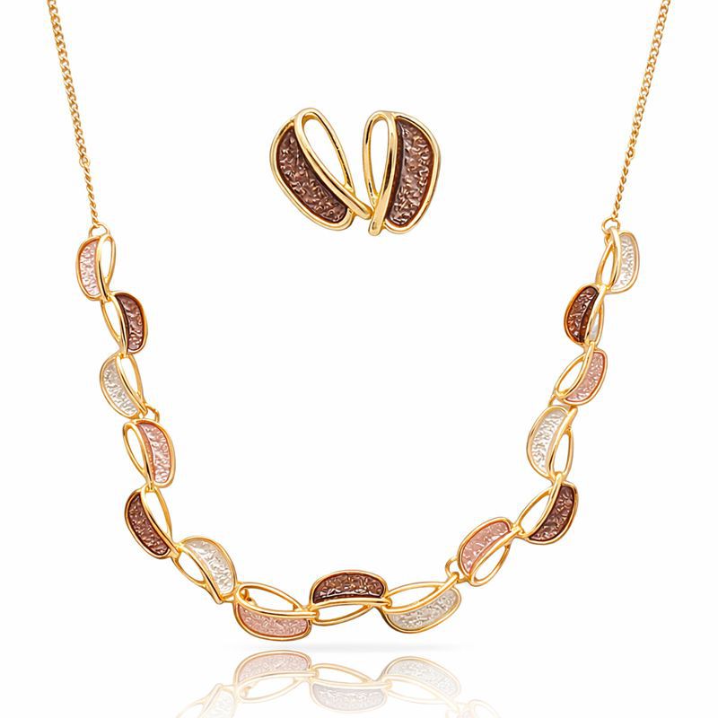 Hand painted enamel necklace and earrings set with KC gold plating