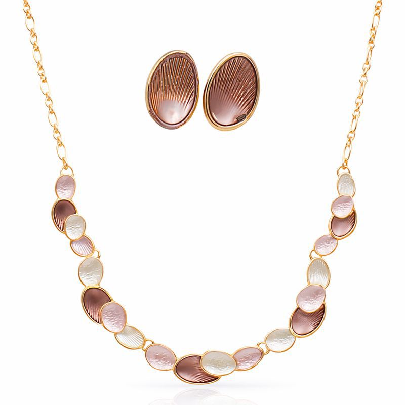 Hand-painted enamel necklace and earrings set with KC gold plating