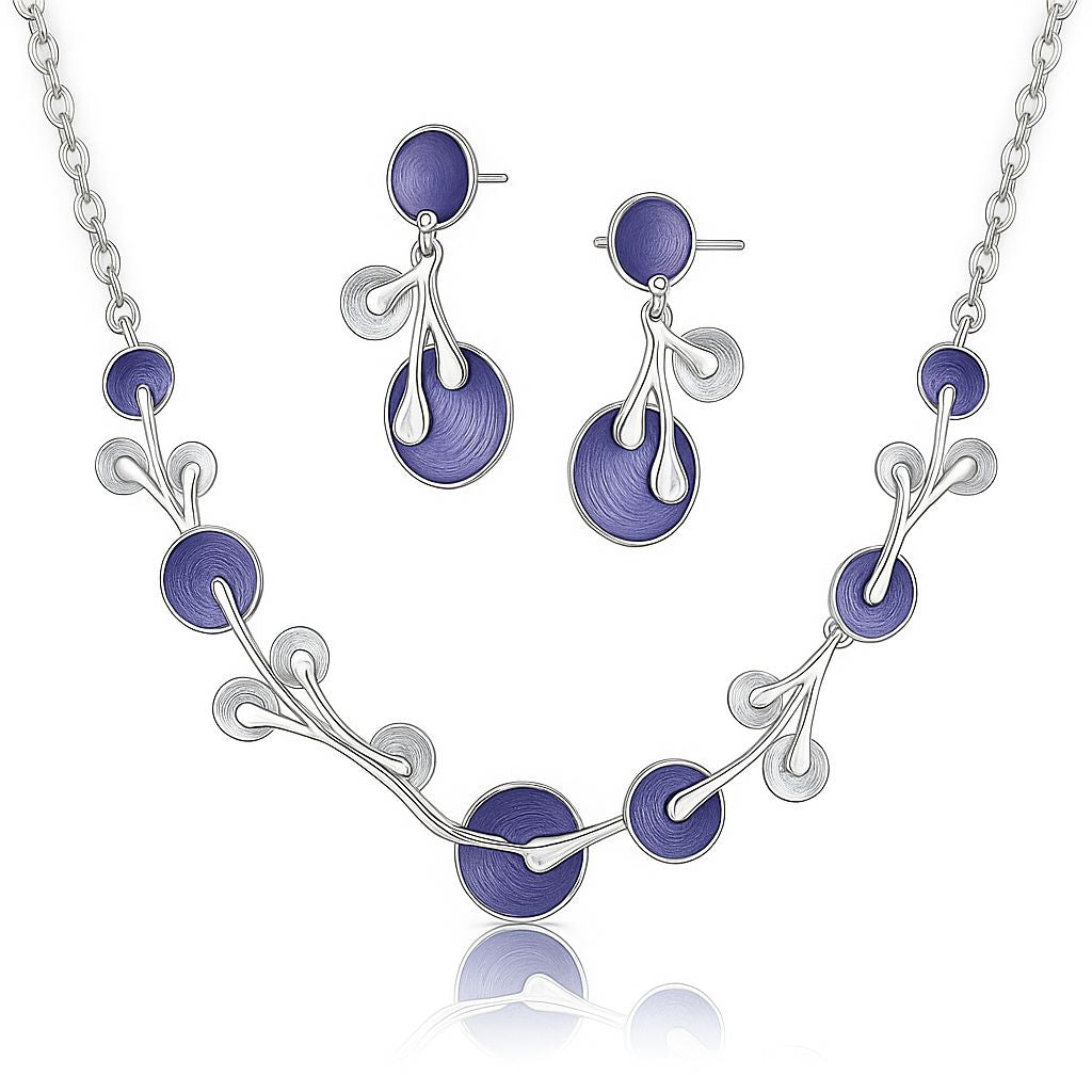Hand painted enamel necklace and earrings set with KC gold plated alloy design
