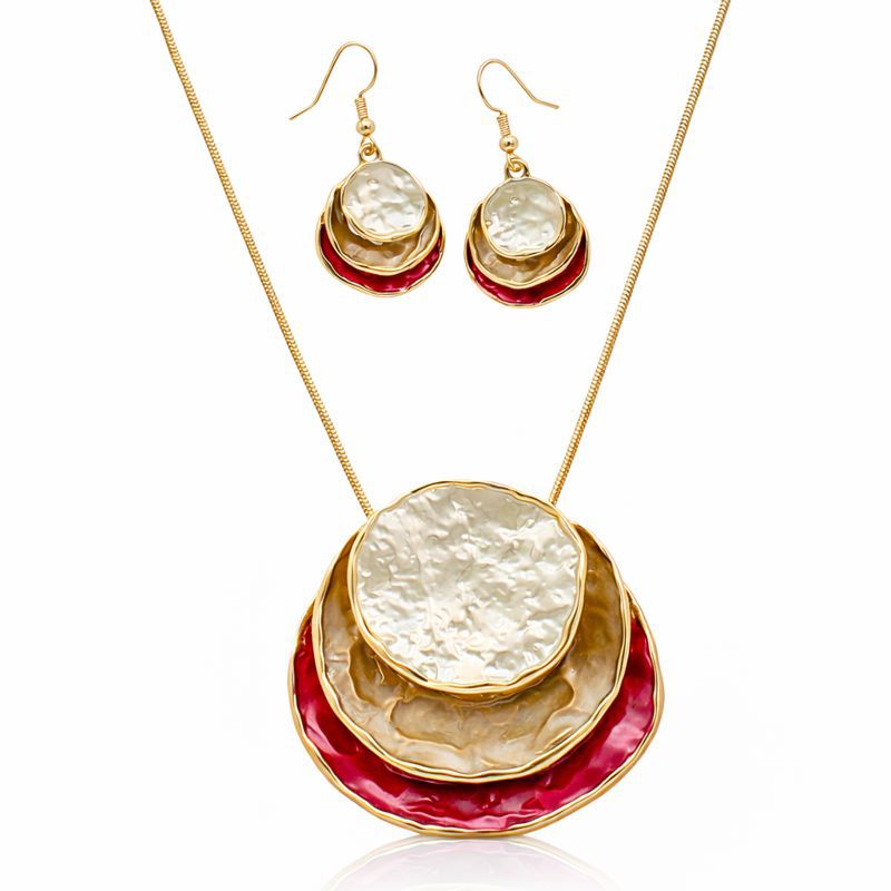 Hand painted enamel necklace and earrings set with KC gold plating